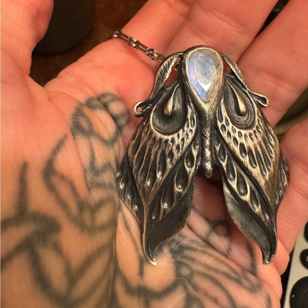 The Grief Moth. Chapter II. Necklace with Moonstone. Bloodmilk sterling silver